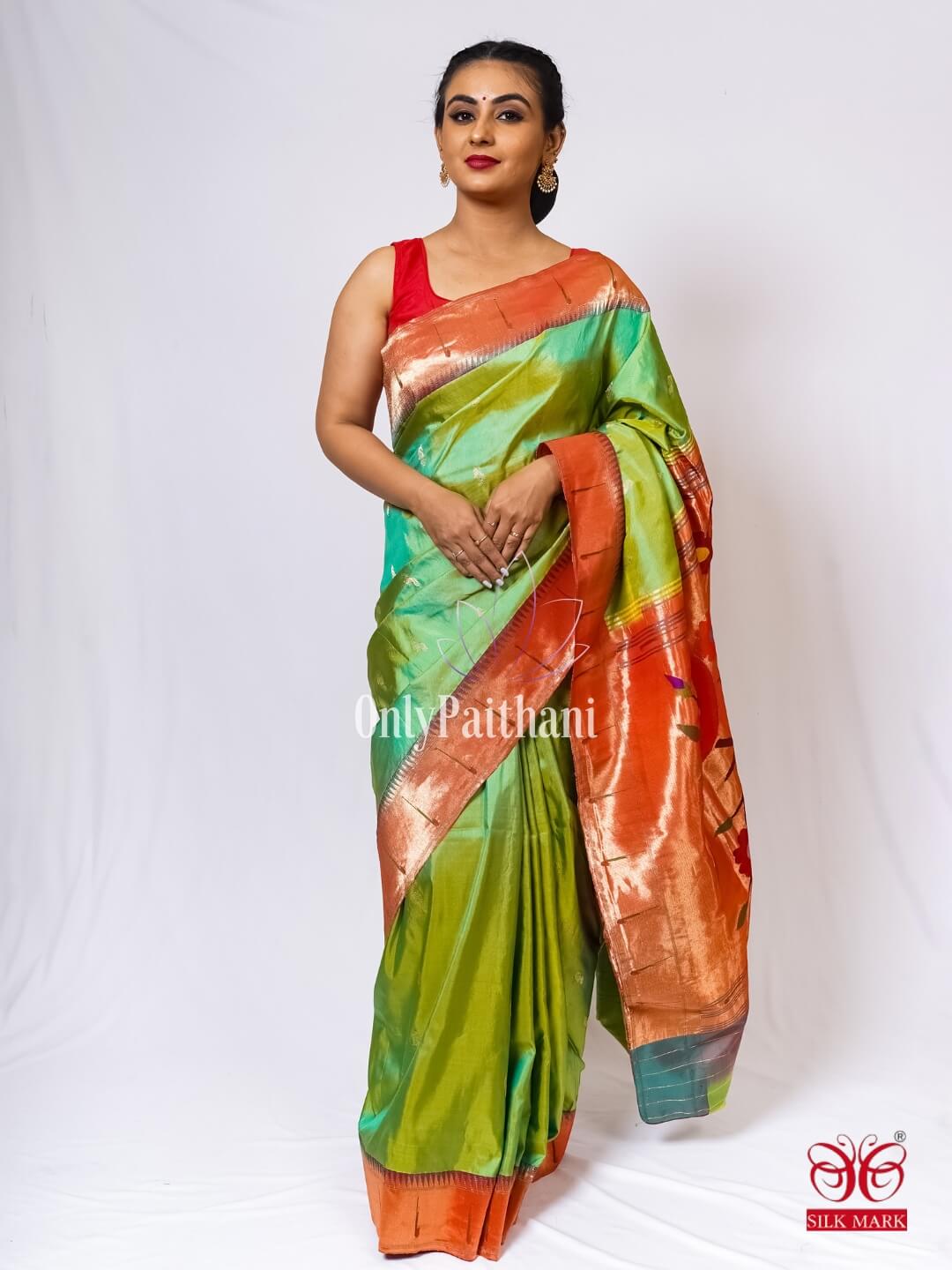 Pista green silk paithani saree – OnlyPaithani