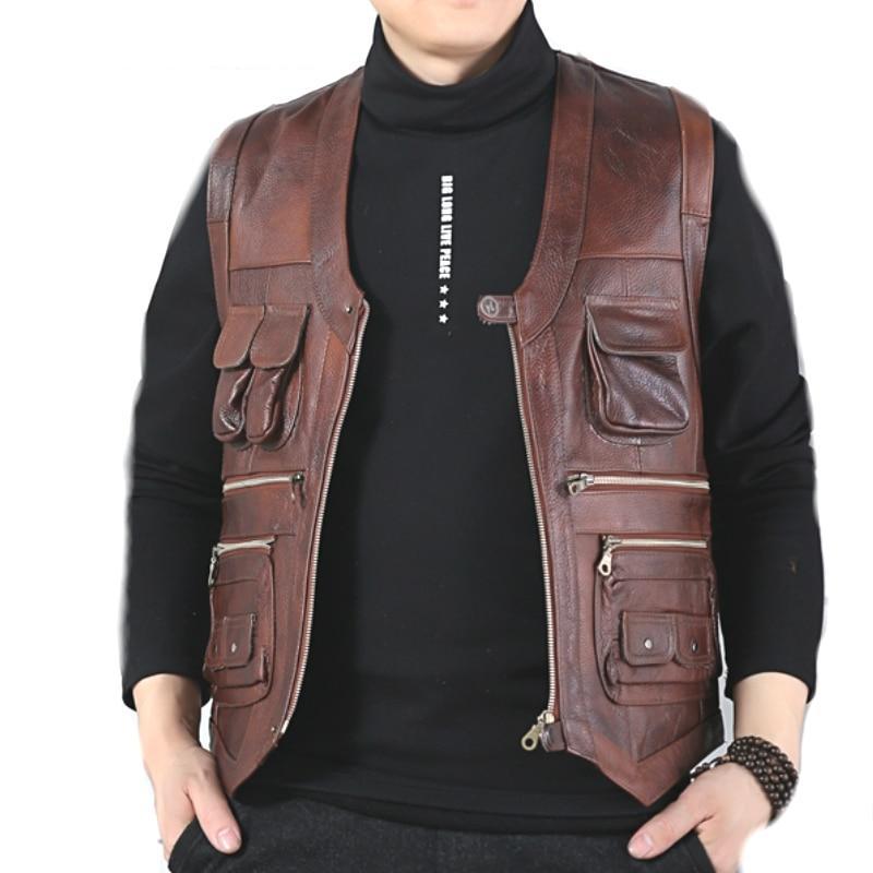 Mens Genuine Brown Style Leather Vest, Plus Size up 8XL – Jrleathers