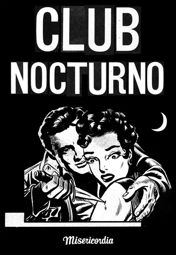 Affiche couple noir et blanc sérigraphie t-shirt club nocturne style vintage BD old school   style=
