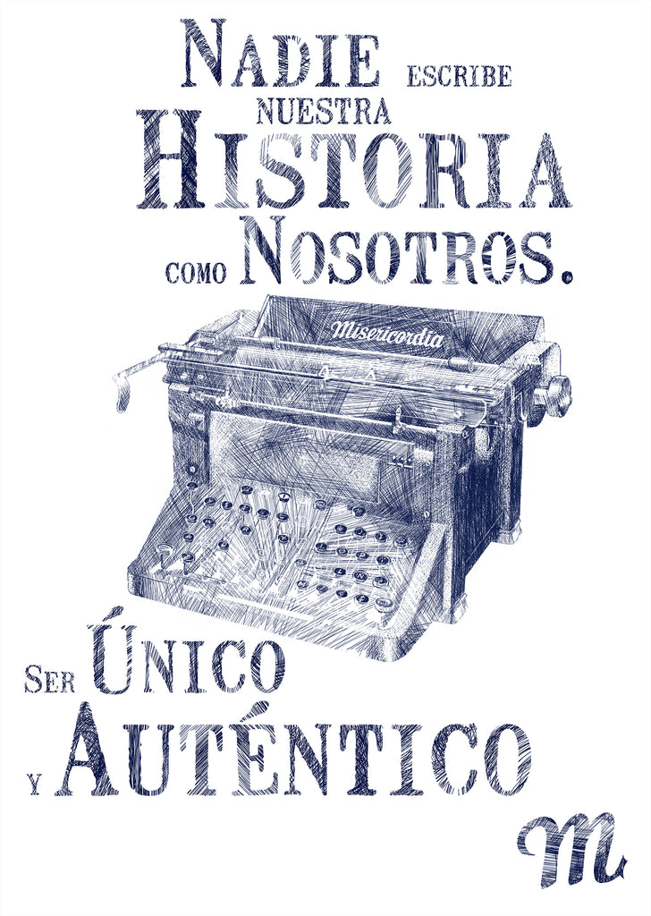 Dessin sérigraphié t-shirt Misericordia machine à écrire vintage rétro