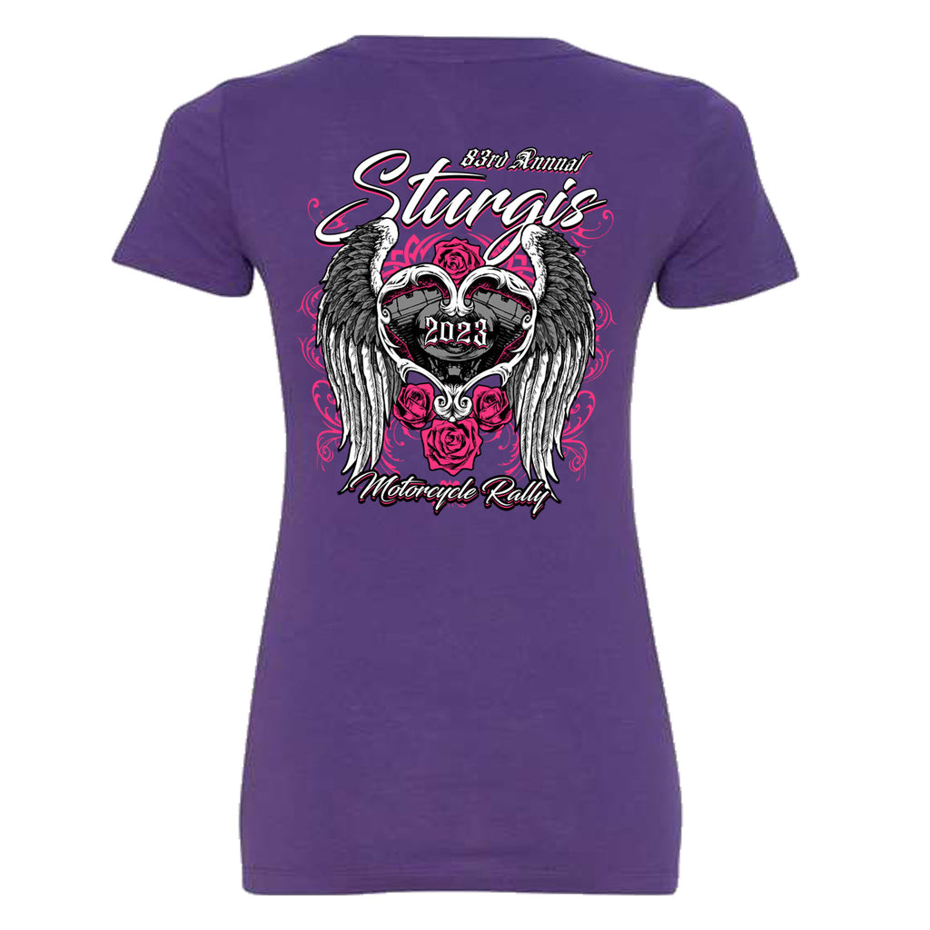 Ladies Jr. Cut 2023 Sturgis Motorcycle Rally Love Wings V-Neck Shirt