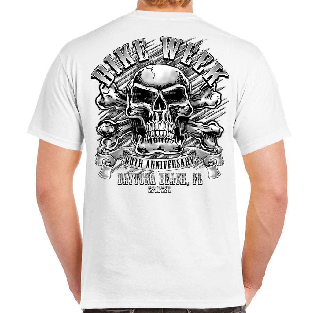 2021 Bike Week Kaunas 80th Anniversary Crossbones Skull T-Shirt