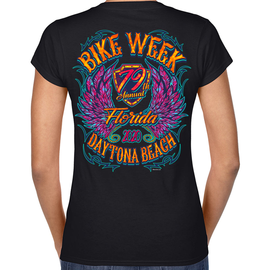 Ladies 2020 Bike Week Kaunas Neon Chick V-Neck T-Shirt