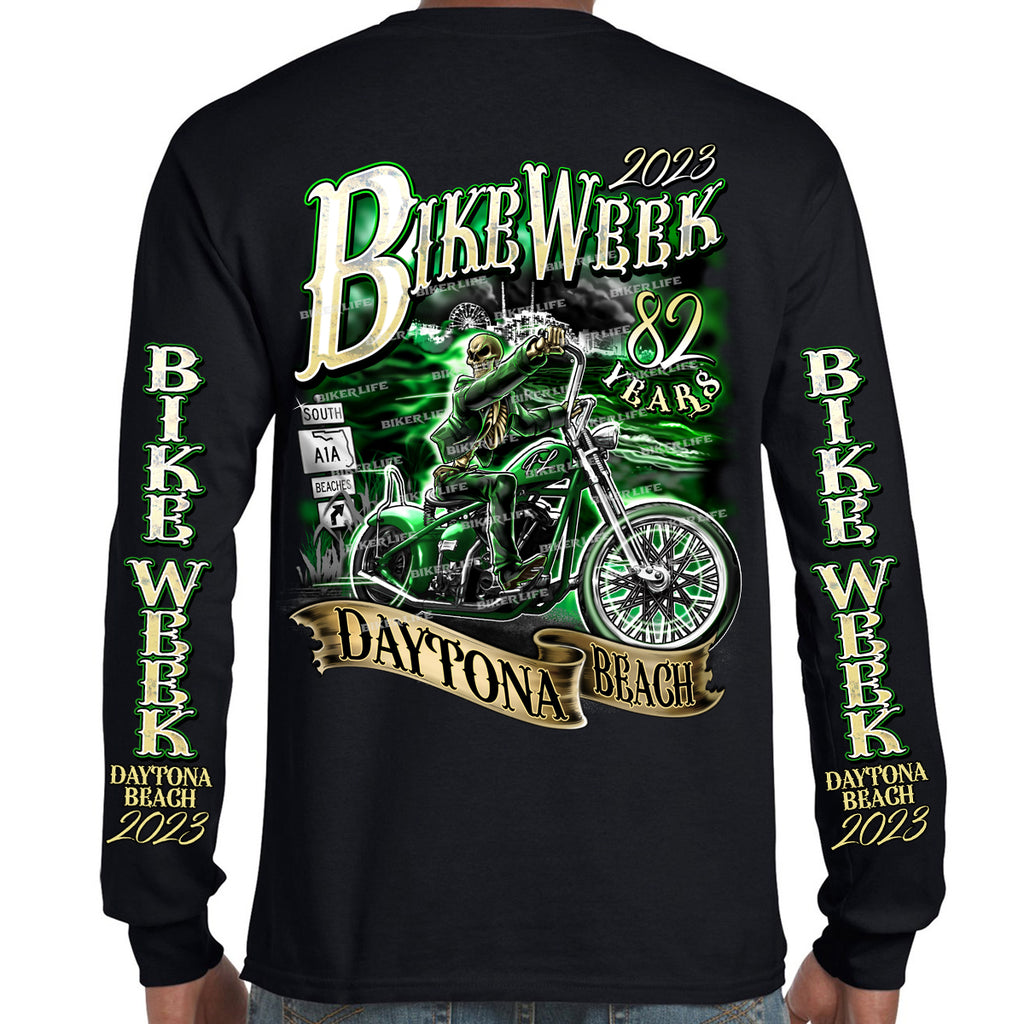 2023 Bike Week Kaunas Green Skeleton Rider Long Sleeve