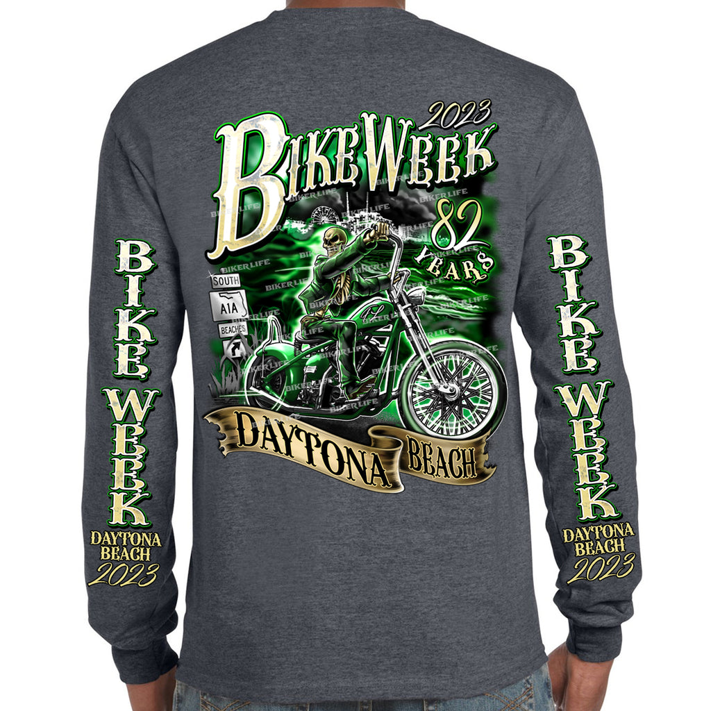 2023 Bike Week Kaunas Green Skeleton Rider Long Sleeve