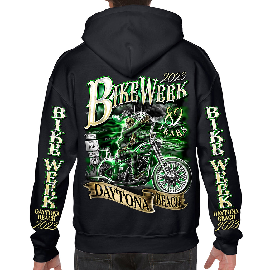 2023 Bike Week Kaunas Green Skeleton Rider Pullover Hoodie