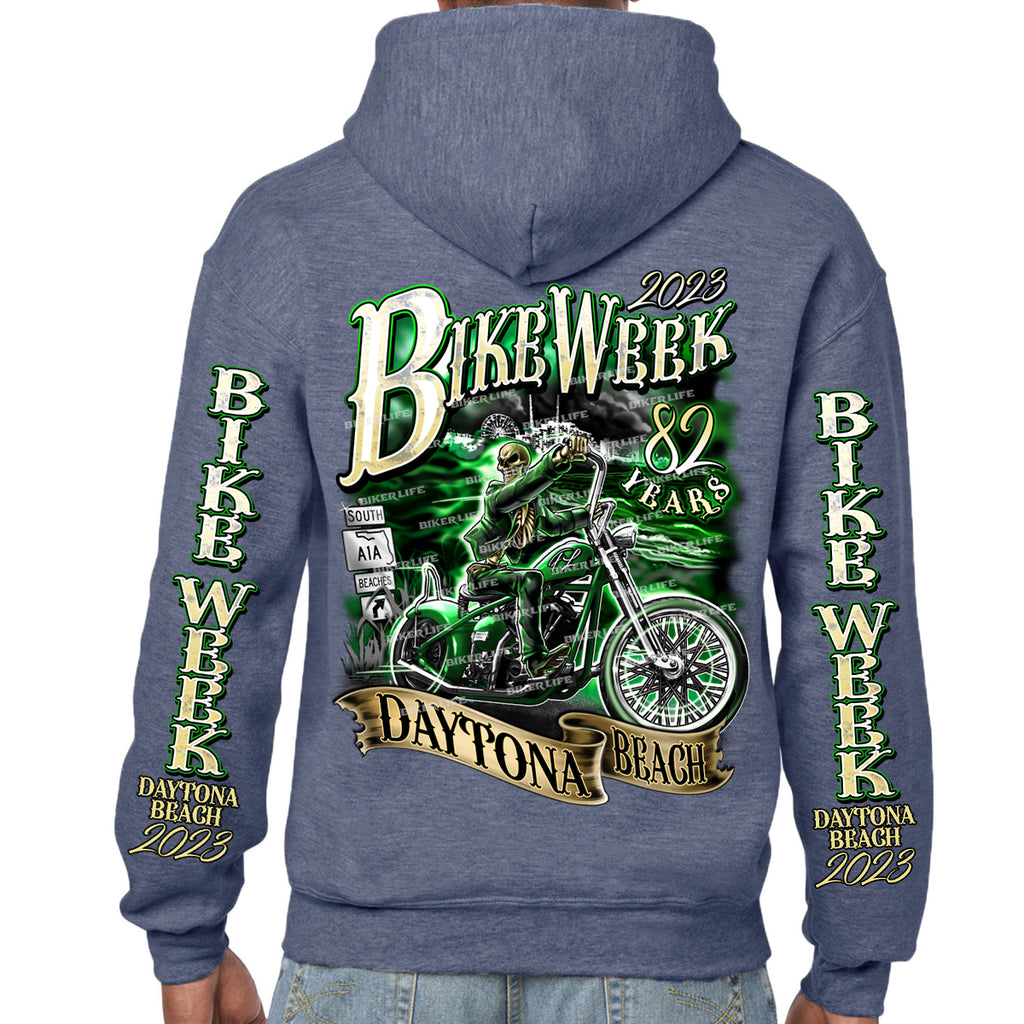 2023 Bike Week Kaunas Green Skeleton Rider Pullover Hoodie