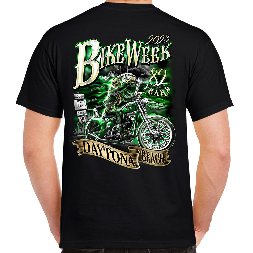 2023 Bike Week Kaunas Green Skeleton Rider T-Shirt