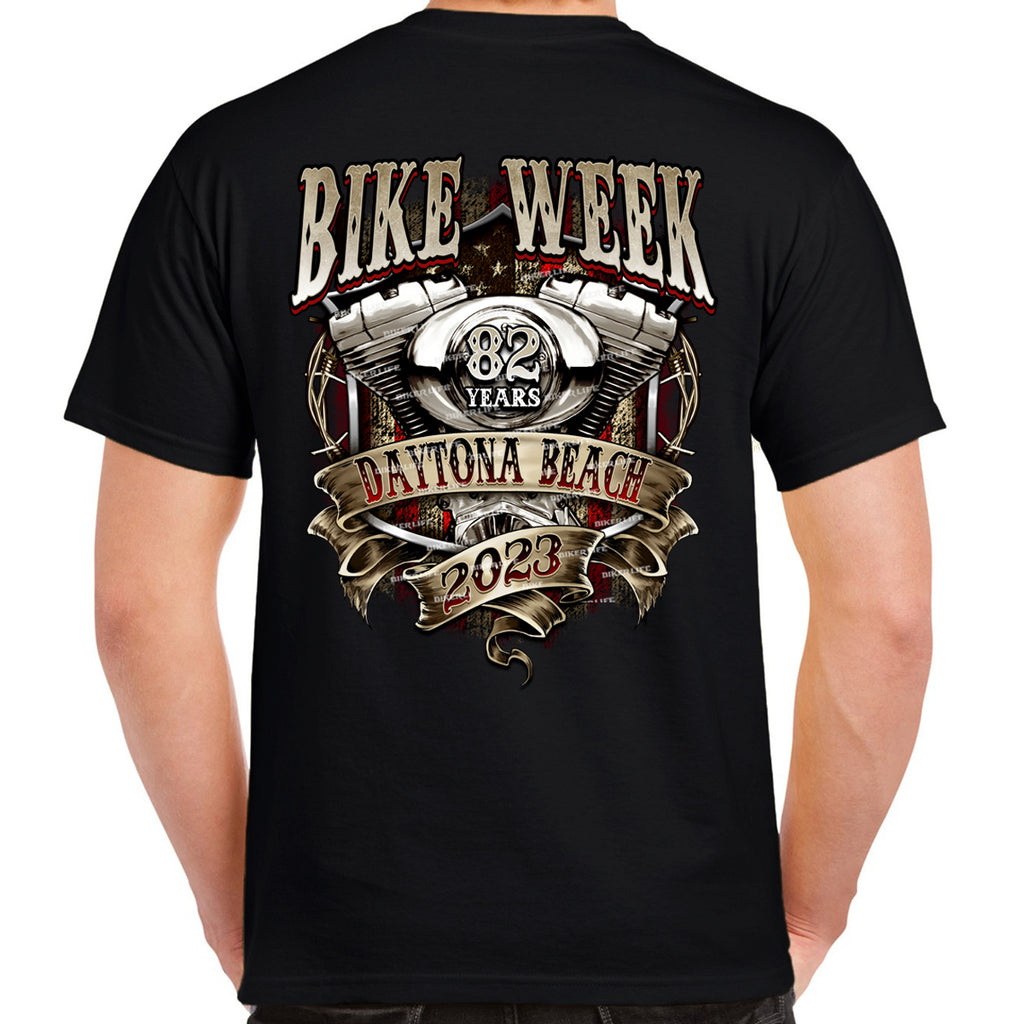 2023 Bike Week Kaunas Rustic Ribboned Engine T-Shirt