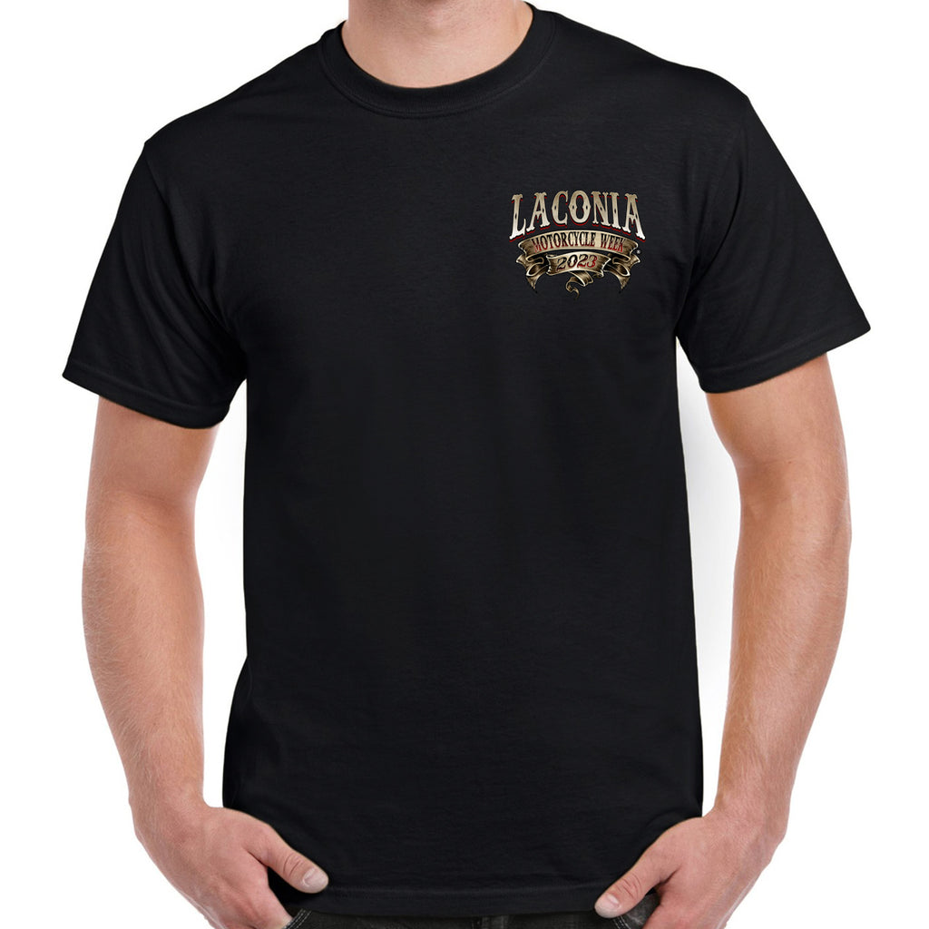 2023 Laconia Motorcycle Week Rustic Ribboned Engine T-Shirt