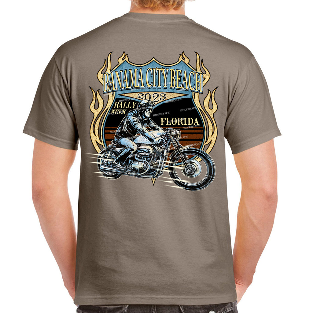 2023 Panama City Beach Rally Week Vintage Flame Rider T-Shirt