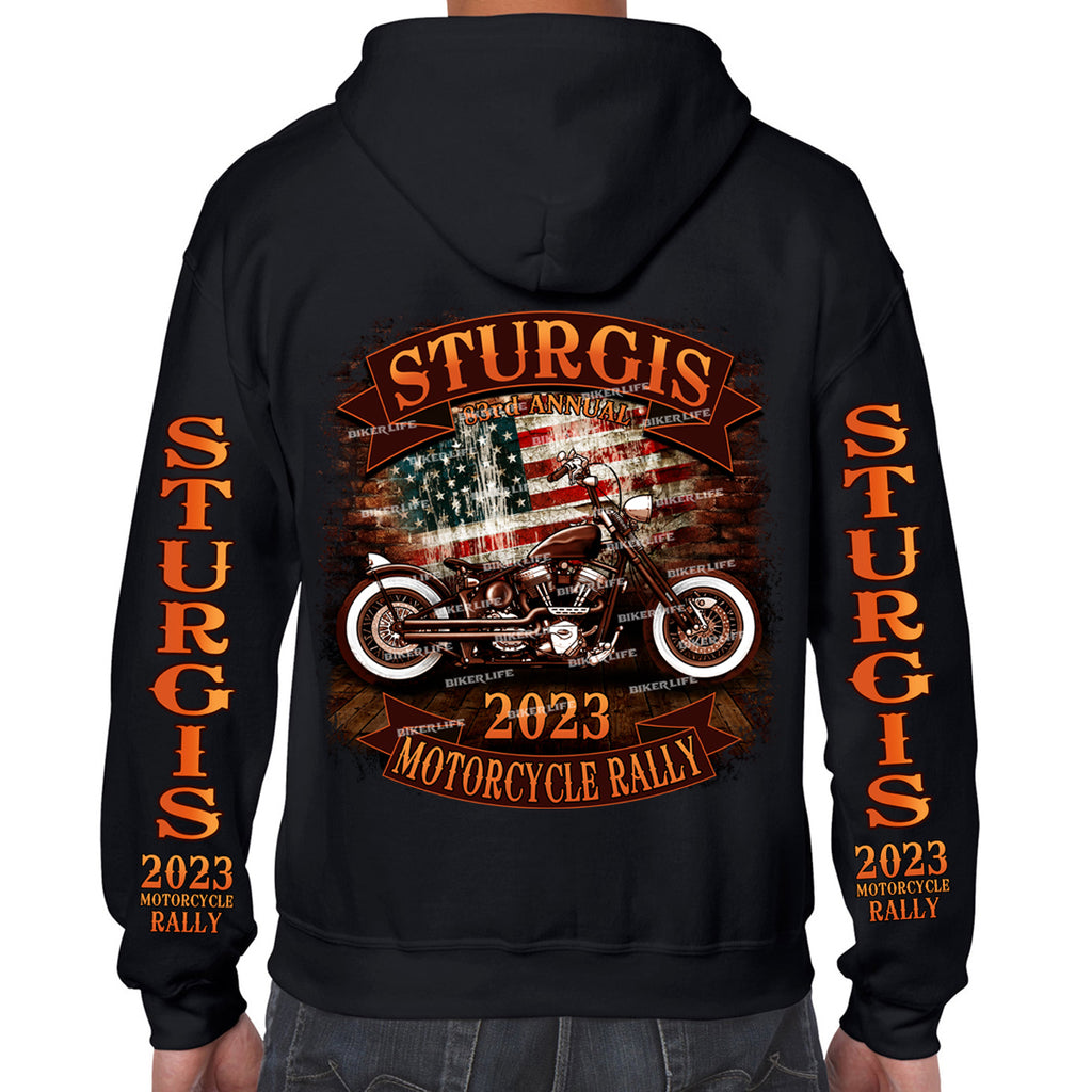 2023 Sturgis Motorcycle Rally Rockin' Bike USA Zip-Up Hoodie