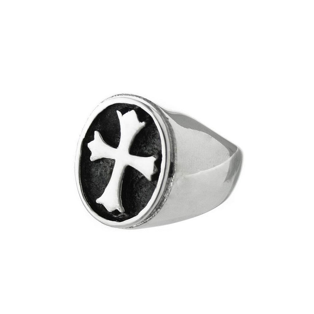 Rounded Cross Stainless Steel Biker Ring