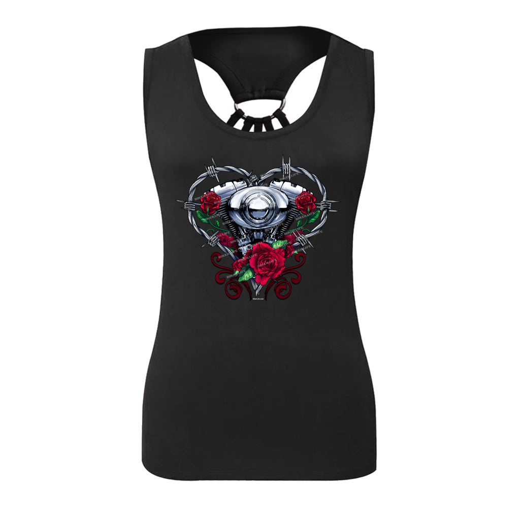 Ladies Ride Free Engine Heart Embellished Racerback