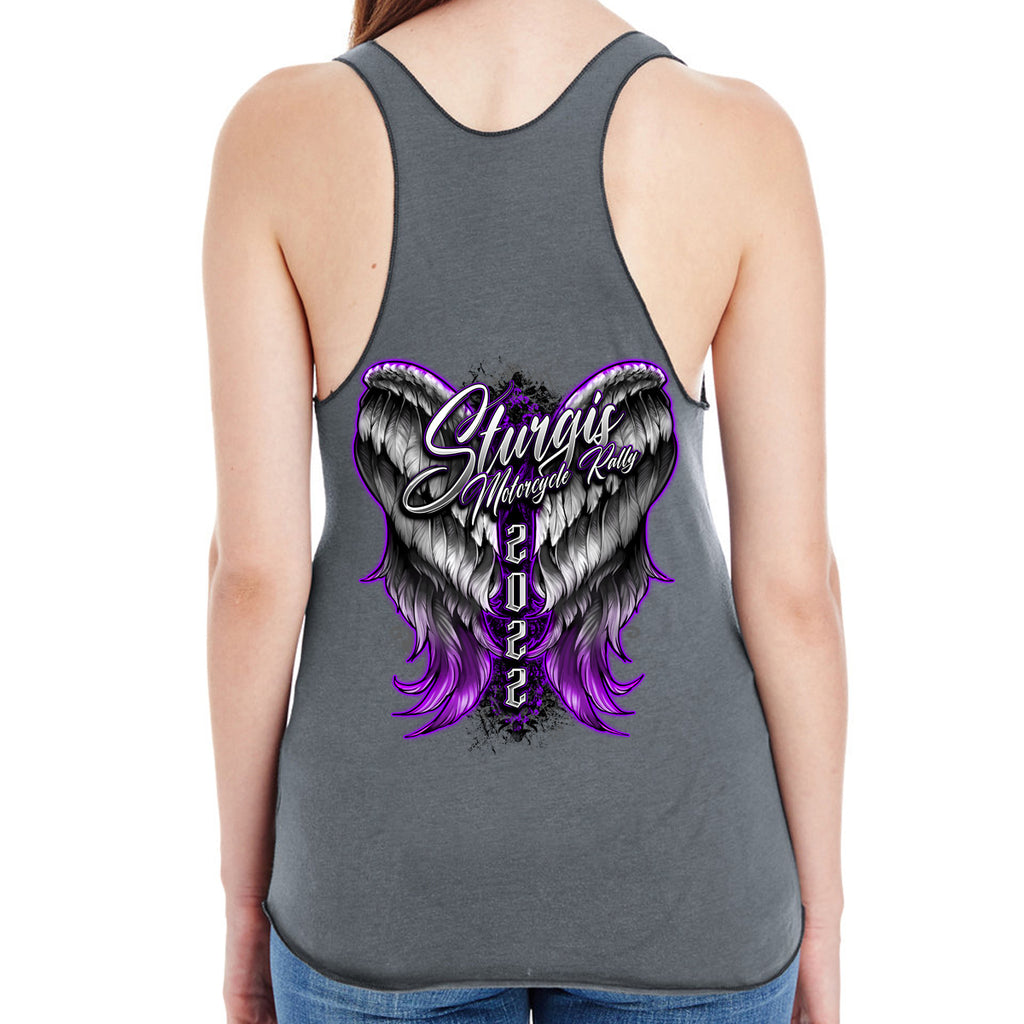 Ladies 2022 Sturgis Motorcycle Rally Eagle Wings Racerback Tank Top