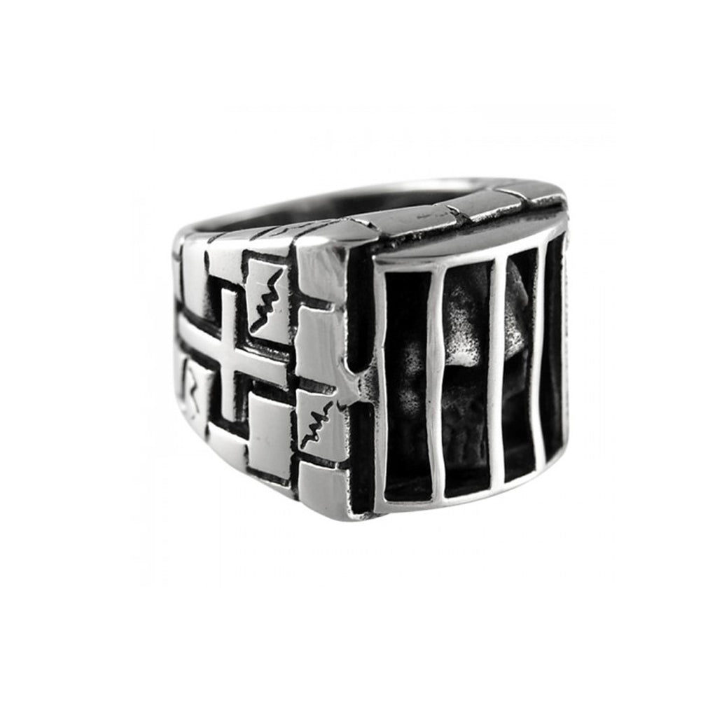 Skull Behind Bars Stainless Steel Biker Ring