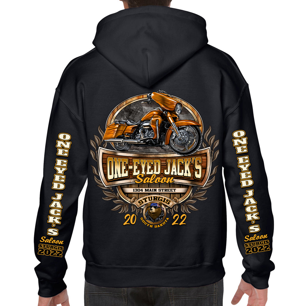 One Eyed Jack's Saloon Orange Bike Pullover Hoodie