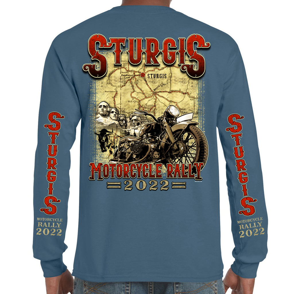 2022 Sturgis Motorcycle Rally Vintage Map Long Sleeve