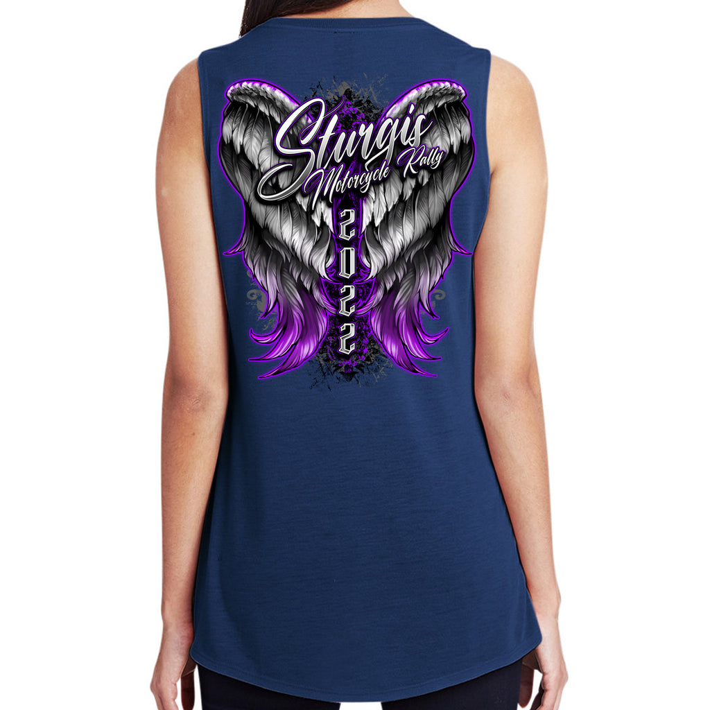 Ladies 2022 Sturgis Motorcycle Rally Eagle Wings Hi-Lo Tank Top