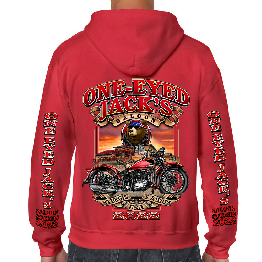 One Eyed Jack's Saloon Red Bike Zip-Up Hoodie