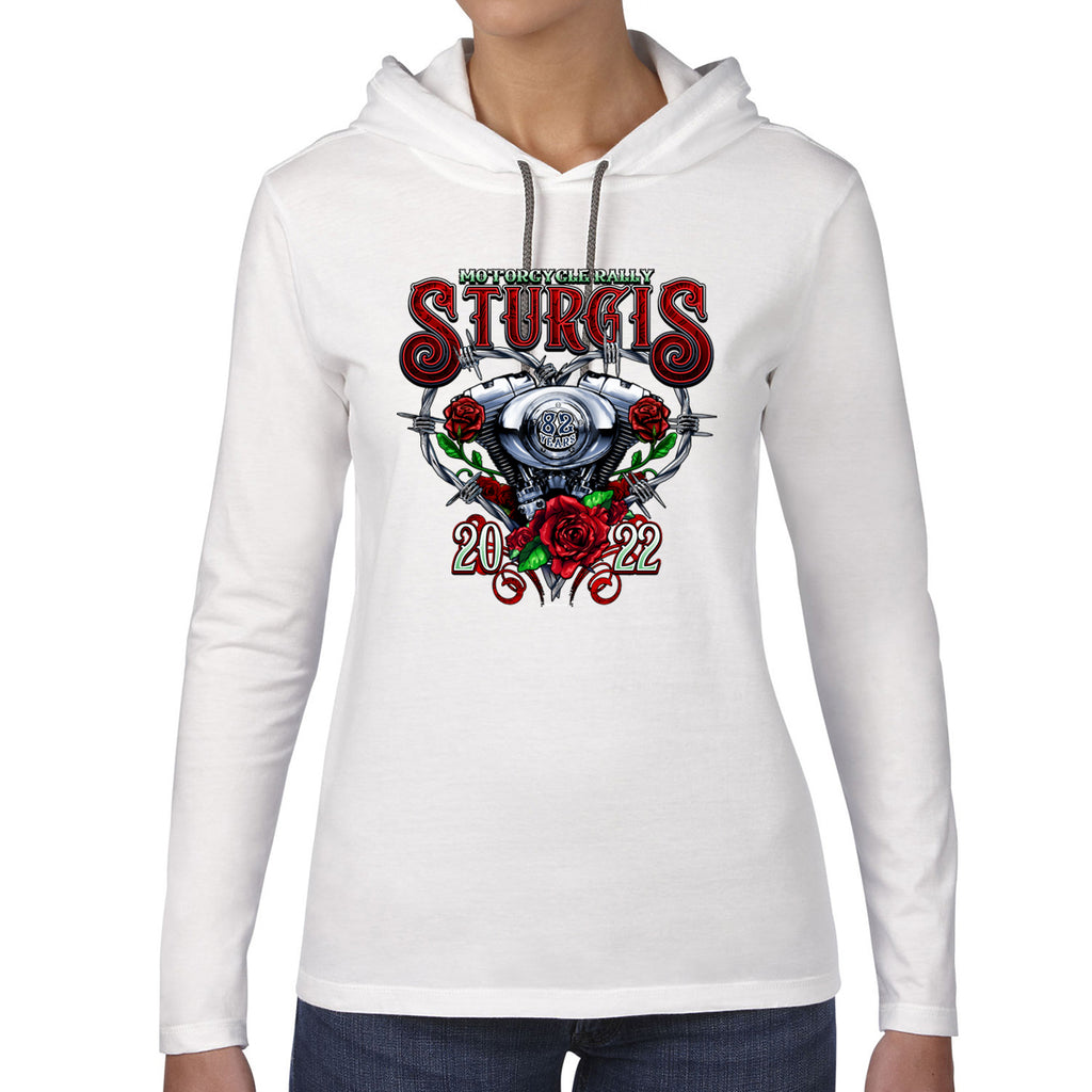 Ladies 2022 Sturgis Motorcycle Rally Engine Heart Long Sleeve Hoodie