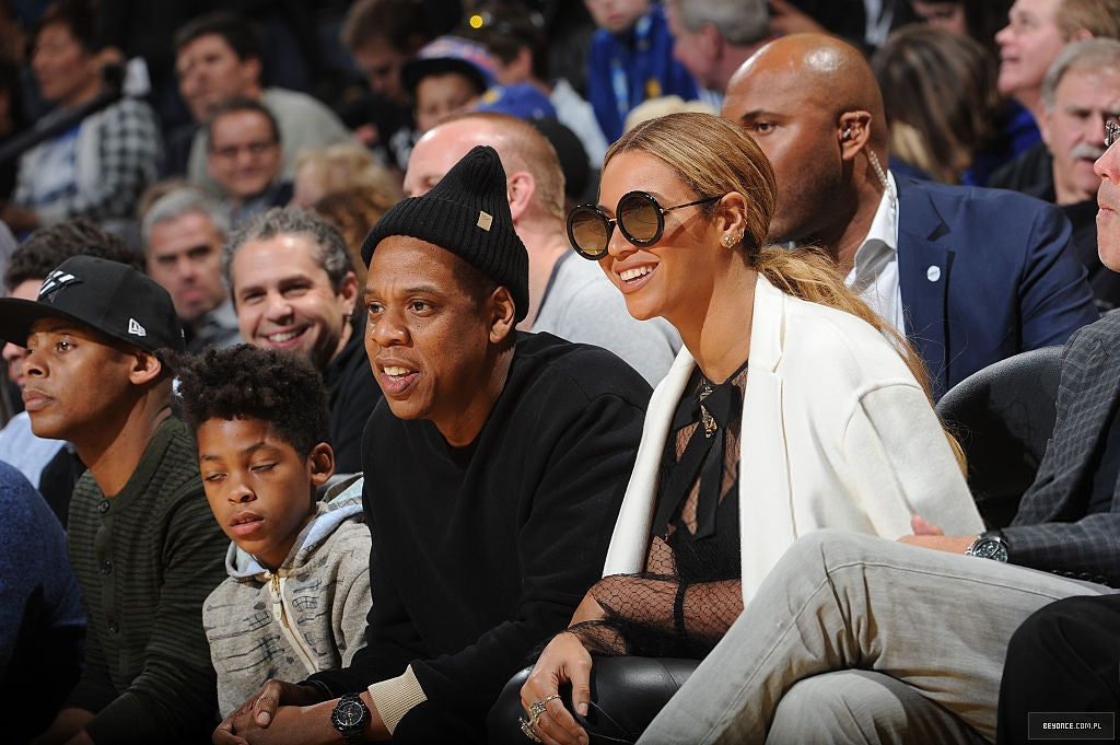 Beyonce court side wearing oversized round sunglasses by Sunday Somewhere