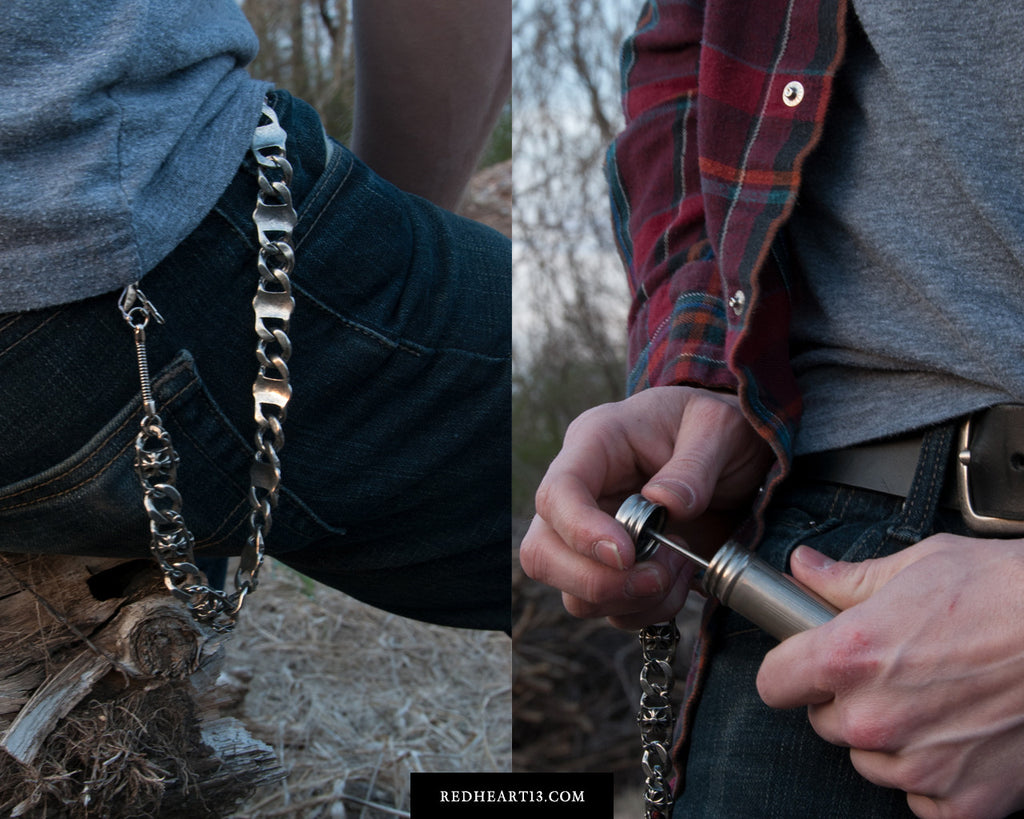 Survival Waterproof Matchstick Holder Men's Pocket Chain - Men's Chain Wallet