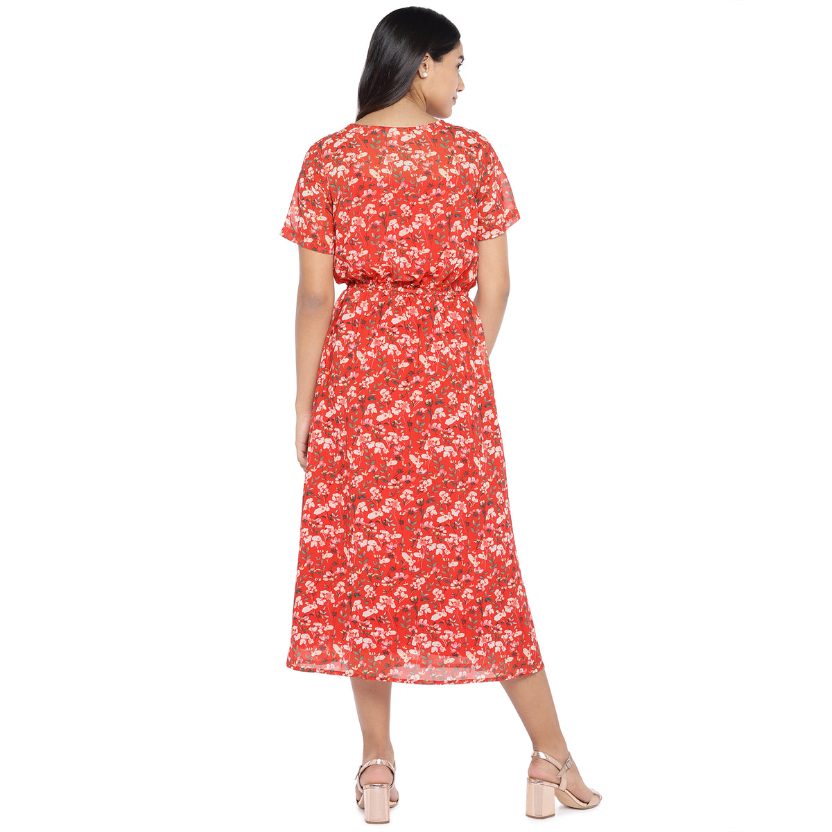 coral red maxi dress