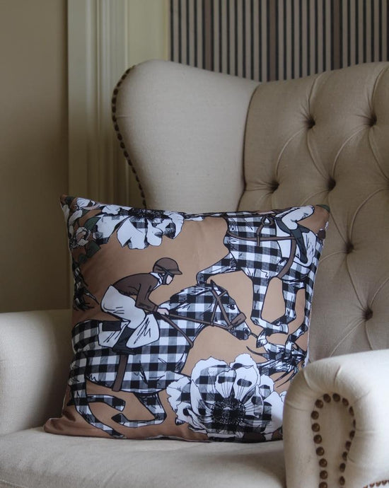 Gingham Horse Racing Cushion Cover