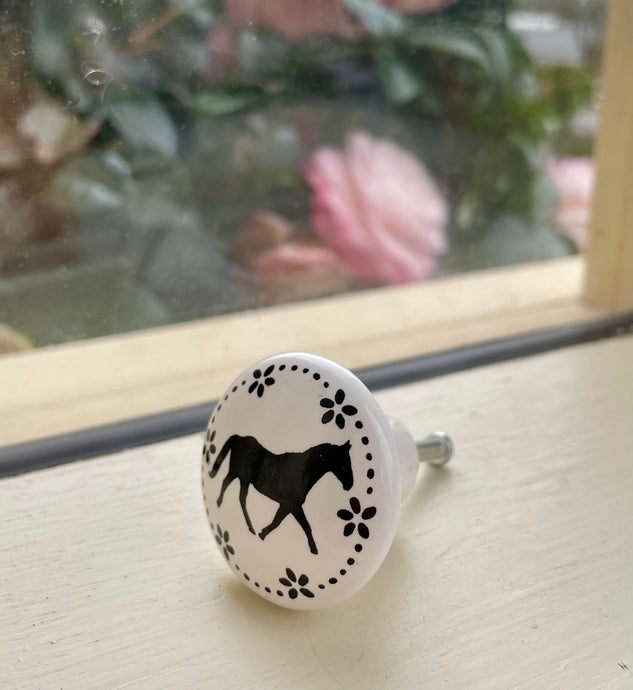 Ceramic Cabinet Door Handle - Horse Print