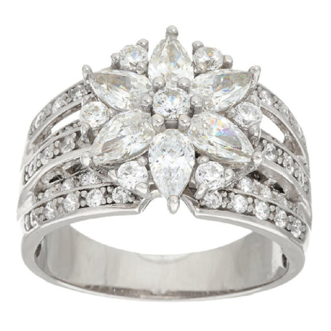 Diamonique 2.10 cttw Mixed Cut Flower Ring, Platinum Clad