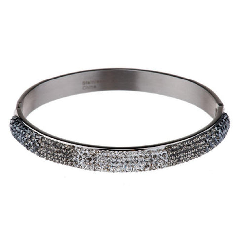 Steel by Design Domed Crystal Hinged Bangle Bracelet