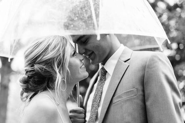 Bride and Groom underneath Signature Rain Umbrella