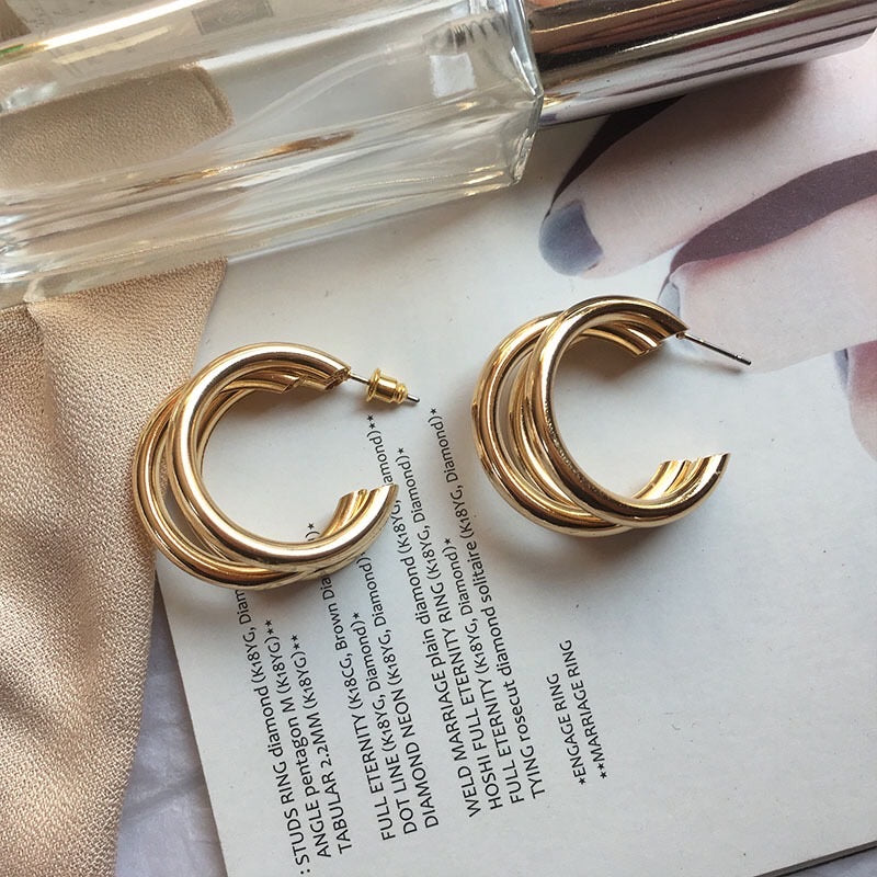 Triple Hoop Earrings, Gold/Silver Hoop Earrings, Light Weight Hoops