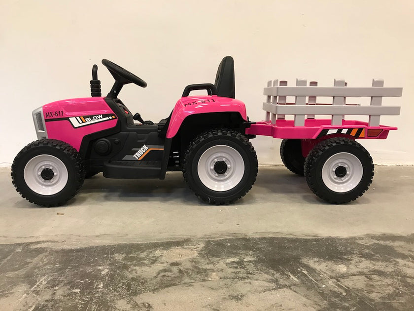 Speelgoed kinder tractor met aanhanger roze Ridecars.nl