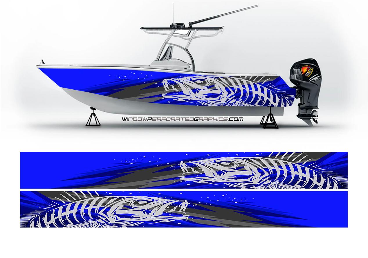 Aqua Hexagons Graphic Vinyl Boat Wrap Decal Fishing Bass Pontoon Sportsman
