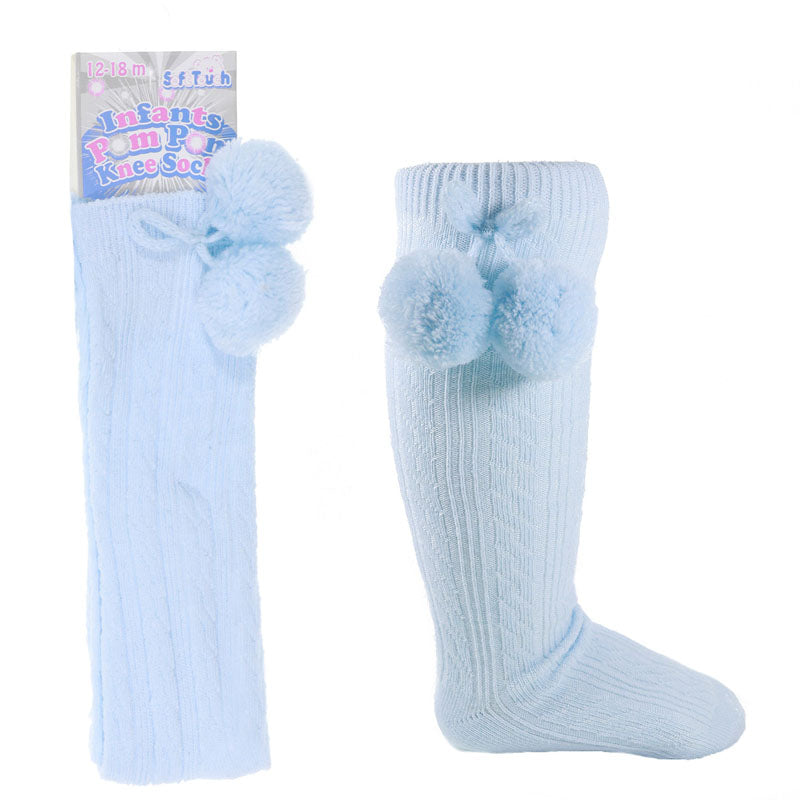 Sky Blue Knee High Pom Pom Socks – Beautiful Baby Boutique