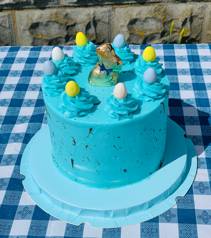 blue bunny cake on table