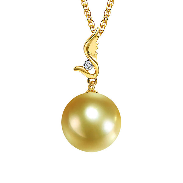 Stunning AAAA 8-9mm Natural South Sea Gold Round Pearl Pendant 18K GOLD