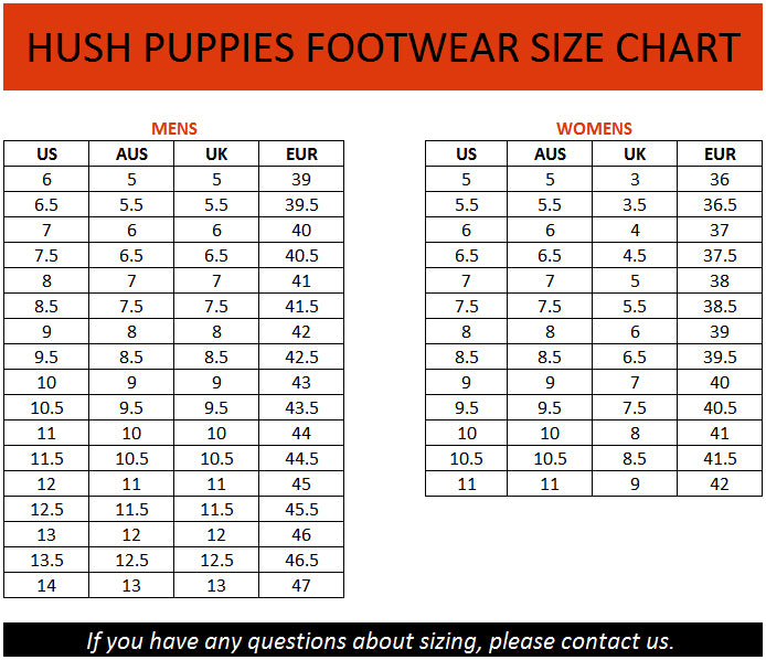 Hush Puppies Mens Shoes Size Chart