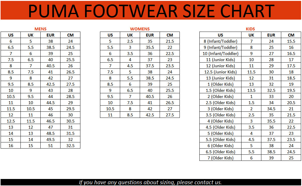 puma shoes women size chart