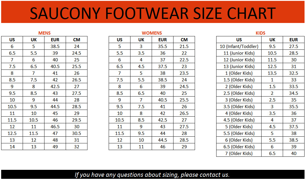 asics sneakers size chart