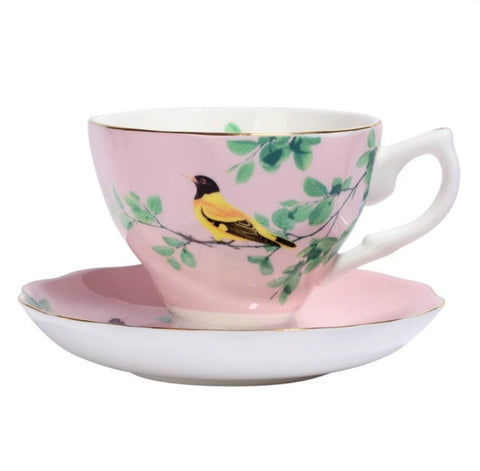 Tasse de thé Anglaise en porcelaine Oiseau Rose