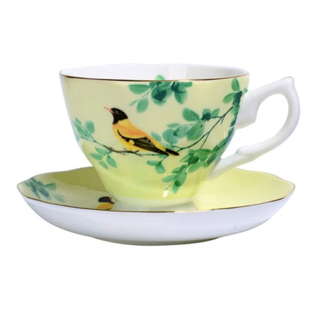 Tasse de thé Anglaise en porcelaine Oiseau Vert