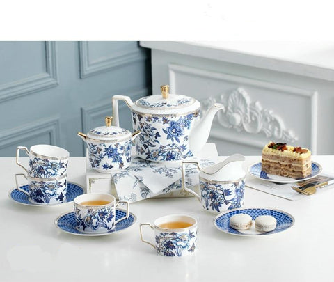 Service à Thé Anglais en Porcelaine Bleu