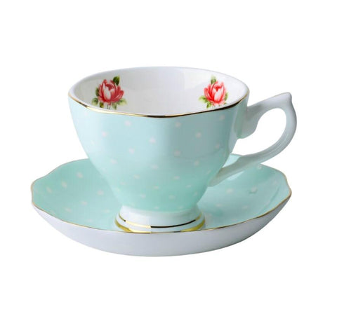 Tasse de thé Anglaise en porcelaine Turquoise à point 