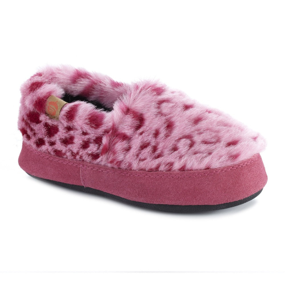 Kid's Original Acorn Moccasins in Pink Ocelot Right Angled View
