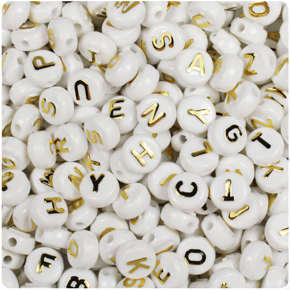 afsnit vitalitet forbrug White Opaque 10mm Coin Alpha Beads - Gold Letter Mix (144pcs)