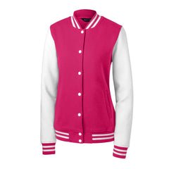 Sport-Tek Women's Pink Raspberry/White Fleece Letterman Jacket