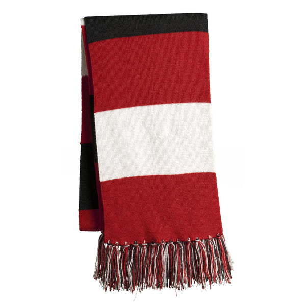 maroon and white scarf